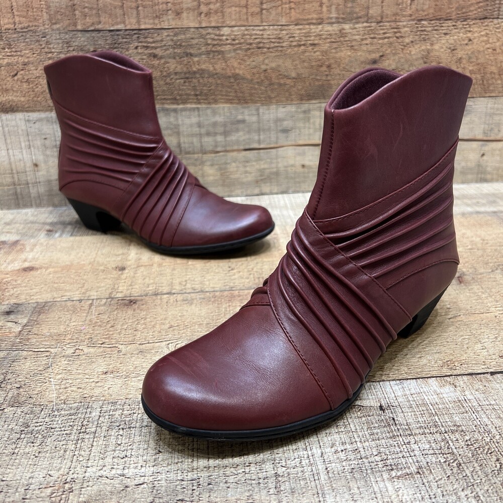 Rockport Womens Ankle Boots Brynn Merlot Red Pleated Front Zip Leather Booties 7